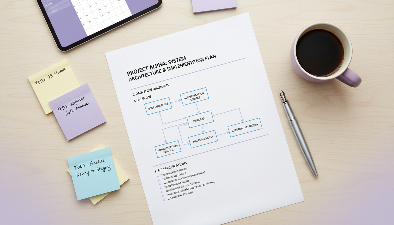 Planning document with specifications